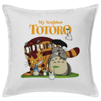 Totoro and Cat, Sofa cushion White 50x50cm includes filling