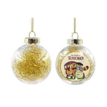 Totoro and Cat, Transparent Christmas tree ball ornament with gold filling 8cm