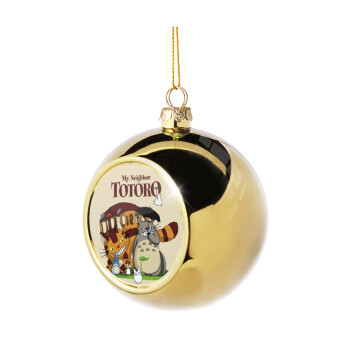 Totoro and Cat, Golden Christmas tree ball ornament 8cm