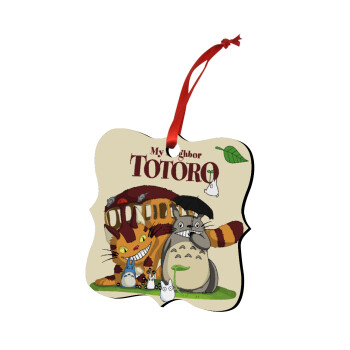 Totoro and Cat, Christmas ornament polygon wooden 7.5cm