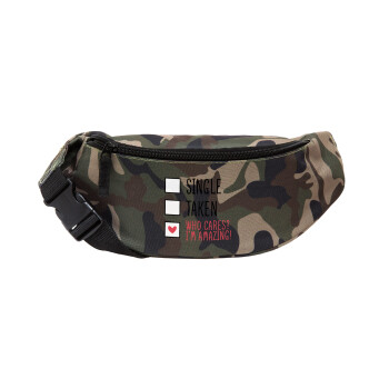 Single, Taken, Who cares i'm amazing, Unisex waist bag (banana) in Jungle camouflage color with 2 pockets