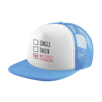 Single, Taken, Who cares i'm amazing, Child's Soft Trucker Hat with Blue/White Mesh (POLYESTER, CHILD, ONE SIZE)