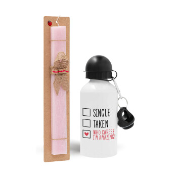 Single, Taken, Who cares i'm amazing, Easter Set, metallic aluminum bottle (500ml) & aromatic flat Easter candle (30cm) (PINK)