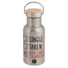 Stainless steel metallic thermos flask, silver with a bamboo lid, double-walled, 350ml.