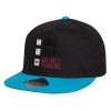 Child's Flat Snapback Hat, Black/Blue (100% COTTON, CHILD, UNISEX, ONE SIZE)