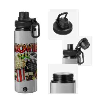 Movie night, Metallic water bottle with safety cap, 850ml aluminum