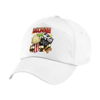 Movie night, Children's Baseball Cap, 100% Cotton Twill, White (COTTON, CHILDREN'S, UNISEX, ONE SIZE)