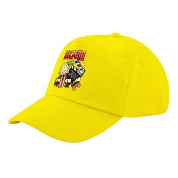 Movie night, Child's Baseball Cap, 100% Cotton Twill, Yellow (COTTON, CHILD, UNISEX, ONE SIZE)