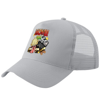 Movie night, Adult Structured Trucker Hat, with Mesh, GRAY (100% COTTON, ADULT, UNISEX, ONE SIZE)