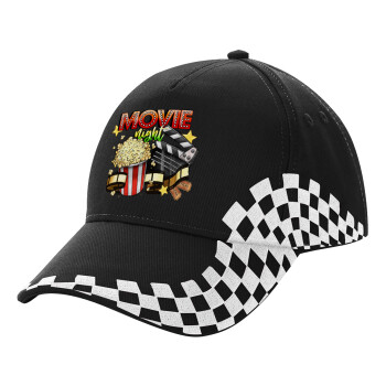 Movie night, Adult Ultimate BLACK RACING Cap, (100% COTTON DRILL, ADULT, UNISEX, ONE SIZE)