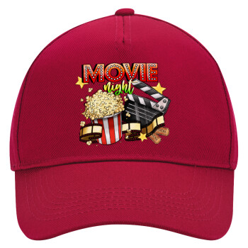 Movie night, Adult Ultimate Hat RED, (100% COTTON DRILL, ADULT, UNISEX, ONE SIZE)