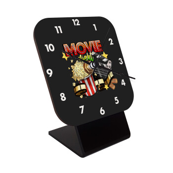 Movie night, Επιτραπέζιο ρολόι ξύλινο με δείκτες (10cm)