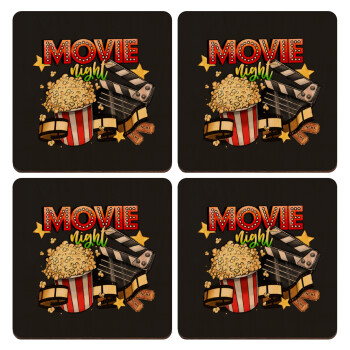 Movie night, ΣΕΤ x4 Σουβέρ ξύλινα τετράγωνα plywood (9cm)