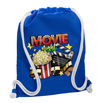 Movie night, Τσάντα πλάτης πουγκί GYMBAG Μπλε, με τσέπη (40x48cm) & χονδρά κορδόνια