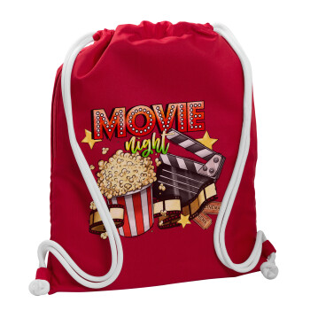 Movie night, Τσάντα πλάτης πουγκί GYMBAG Κόκκινη, με τσέπη (40x48cm) & χονδρά κορδόνια