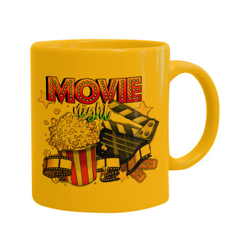 Movie night, Ceramic coffee mug yellow, 330ml (1pcs)