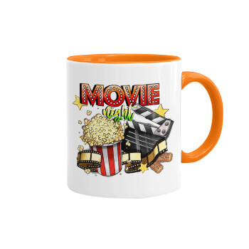 Movie night, Mug colored orange, ceramic, 330ml