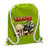 Backpack bag GYMBAG LIME GREEN, with pocket (40x48cm) & thick cords