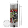 Tumbler stainless steel Silver 600ml, with metal straw & cleaning brush