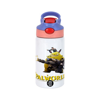 Palworld, Παιδικό παγούρι θερμό, ανοξείδωτο, με καλαμάκι ασφαλείας, ροζ/μωβ (350ml)