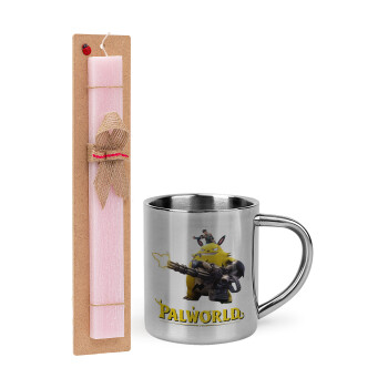 Palworld, Easter Set, metallic thermal cup (300ml) & aromatic flat Easter candle (30cm) (PINK)