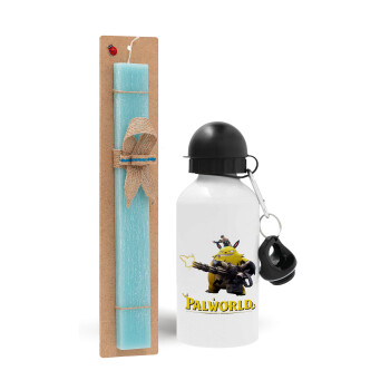 Palworld, Easter Set, metallic aluminum water bottle (500ml) & scented flat candle (30cm) (TURQUOISE)