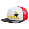 Adult Foam Flat Snapback with Mesh Black-White-Red (POLYESTER, ADULT, UNISEX, ONE SIZE)