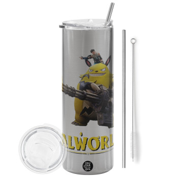 Palworld, Tumbler stainless steel Silver 600ml, with metal straw & cleaning brush