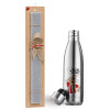 Easter Set, metallic stainless thermos flask (500ml) & scented flat Easter candle (30cm) (GRAY)