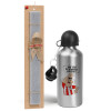 Easter Set, metallic silver aluminum water bottle (500ml) & aromatic flat Easter candle (30cm) (GRAY)