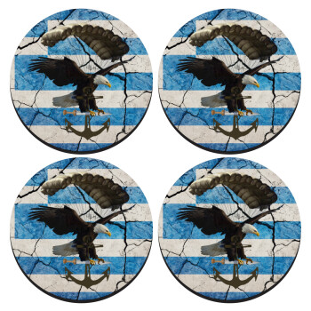 Hellas army αετός, SET of 4 round wooden coasters (9cm)