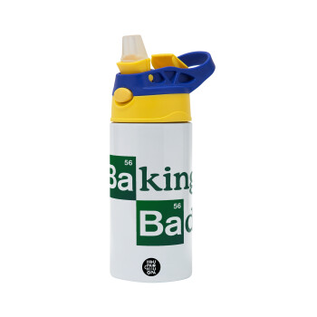 Baking Bad, Children's hot water bottle, stainless steel, with safety straw, green, blue (360ml) BPA FREE