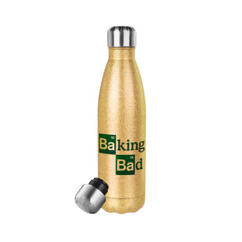 Baking Bad, Glitter gold stainless steel thermos bottle, double-walled, 500ml