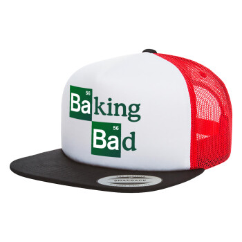 Baking Bad, Adult Foam Flat Snapback with Mesh Black-White-Red (POLYESTER, ADULT, UNISEX, ONE SIZE)