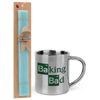 Baking Bad, Easter Set, metallic thermal cup (300ml) & aromatic flat Easter candle (30cm) (TURQUOISE)