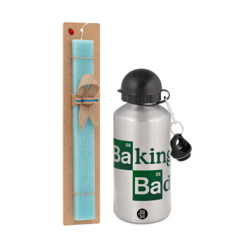 Baking Bad, Easter Set, metallic silver aluminum water bottle (500ml) & scented flat Easter candle (30cm) (TURQUOISE)