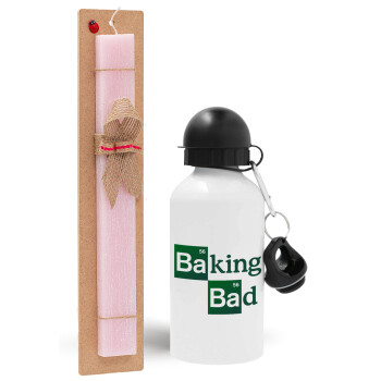 Baking Bad, Easter Set, metallic aluminum bottle (500ml) & aromatic flat Easter candle (30cm) (PINK)