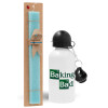 Easter Set, metallic aluminum water bottle (500ml) & scented flat candle (30cm) (TURQUOISE)