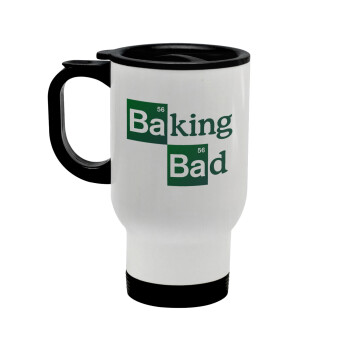 Baking Bad, Stainless steel travel mug with lid, double wall white 450ml