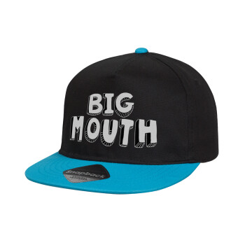 Big mouth, Child's Flat Snapback Hat, Black/Blue (100% COTTON, CHILD, UNISEX, ONE SIZE)