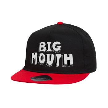 Big mouth, Καπέλο παιδικό Flat Snapback, Μαύρο/Κόκκινο (100% ΒΑΜΒΑΚΕΡΟ, ΠΑΙΔΙΚΟ, UNISEX, ONE SIZE)