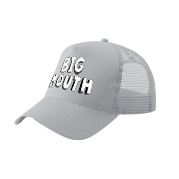 Big mouth, Adult Structured Trucker Hat, with Mesh, GRAY (100% COTTON, ADULT, UNISEX, ONE SIZE)