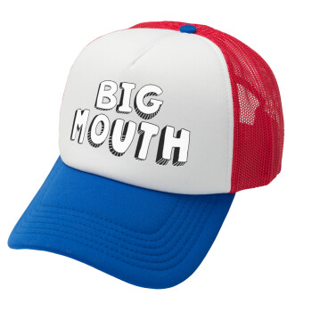 Big mouth, Adult Soft Trucker Hat with Red/Blue/White Mesh (POLYESTER, ADULT, UNISEX, ONE SIZE)