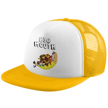 Big mouth, Adult Soft Trucker Hat with Yellow/White Mesh (POLYESTER, ADULT, UNISEX, ONE SIZE)