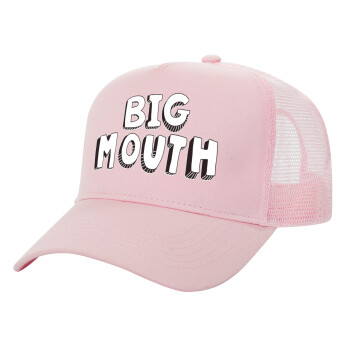 Big mouth, Adult Structured Trucker Hat, with Mesh, PINK (100% COTTON, ADULT, UNISEX, ONE SIZE)