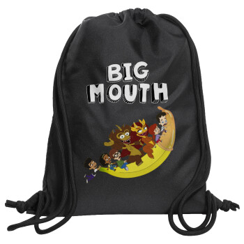 Big mouth, Backpack pouch GYMBAG Black, with pocket (40x48cm) & thick cords
