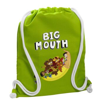 Big mouth, Τσάντα πλάτης πουγκί GYMBAG LIME GREEN, με τσέπη (40x48cm) & χονδρά κορδόνια