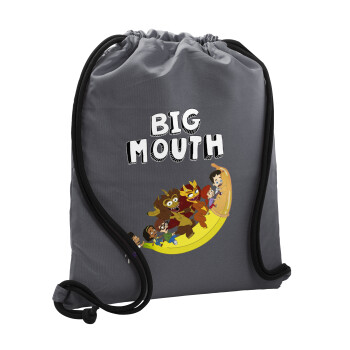 Big mouth, Τσάντα πλάτης πουγκί GYMBAG ΓΚΡΙ, με τσέπη (40x48cm) & χονδρά κορδόνια