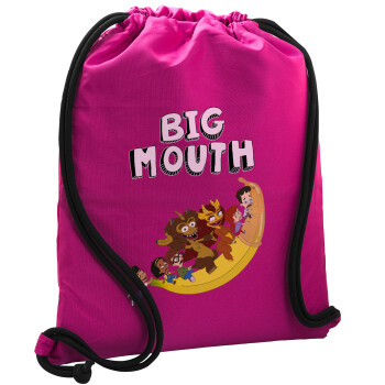 Big mouth, Τσάντα πλάτης πουγκί GYMBAG Φούξια, με τσέπη (40x48cm) & χονδρά κορδόνια
