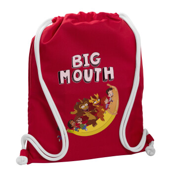 Big mouth, Τσάντα πλάτης πουγκί GYMBAG Κόκκινη, με τσέπη (40x48cm) & χονδρά κορδόνια